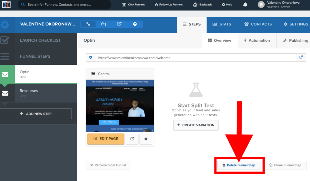 how to delete funnel steps in clickfunnels