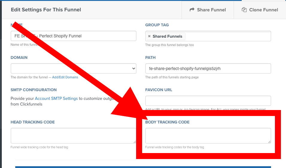 clickfunnel tutorial body tracking code