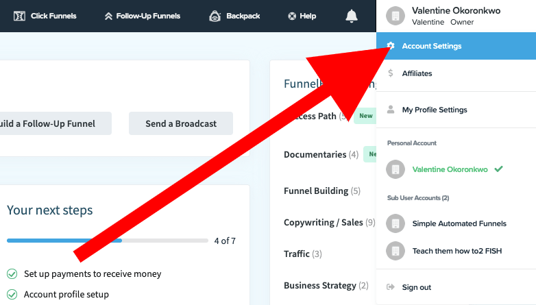 clickfunnels tutorial account settings