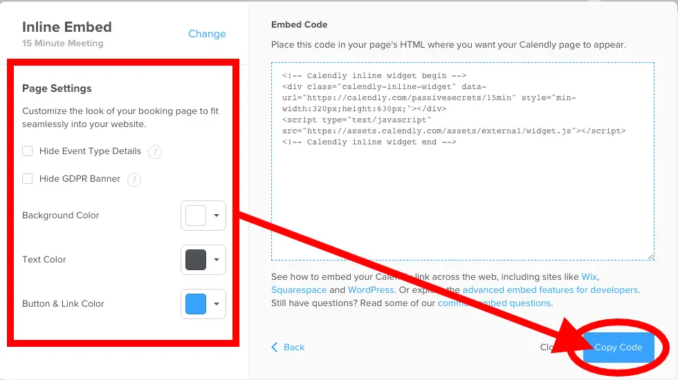 copy calendly embed code