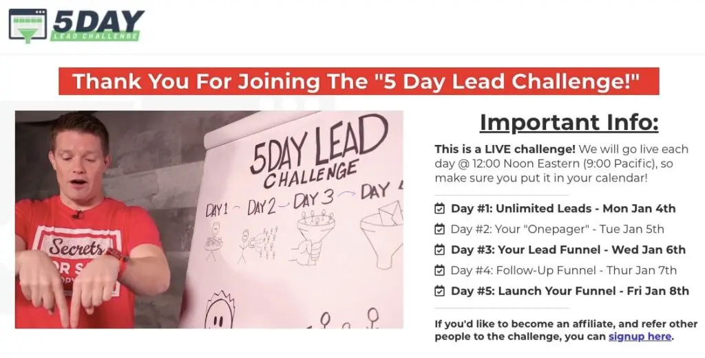 5 day lead challenge thank you page