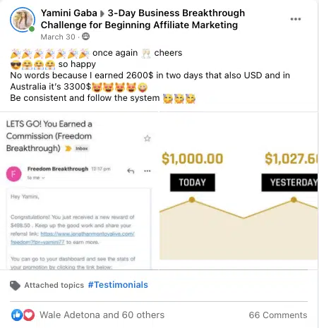 freedom breakthrough high ticket testimonail