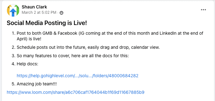 gohighlevel facebook post on social posting new launch in 2022