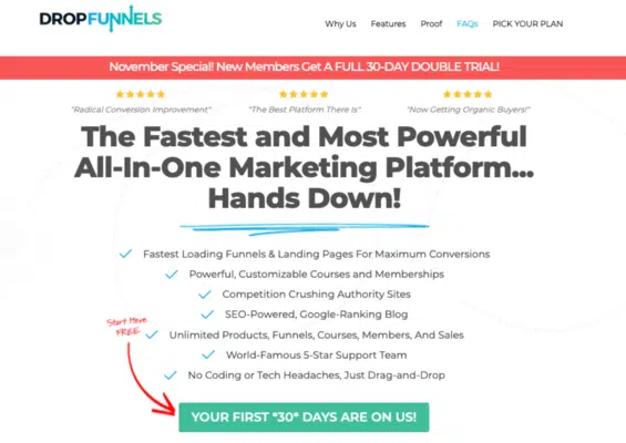 dropfunnels homepage