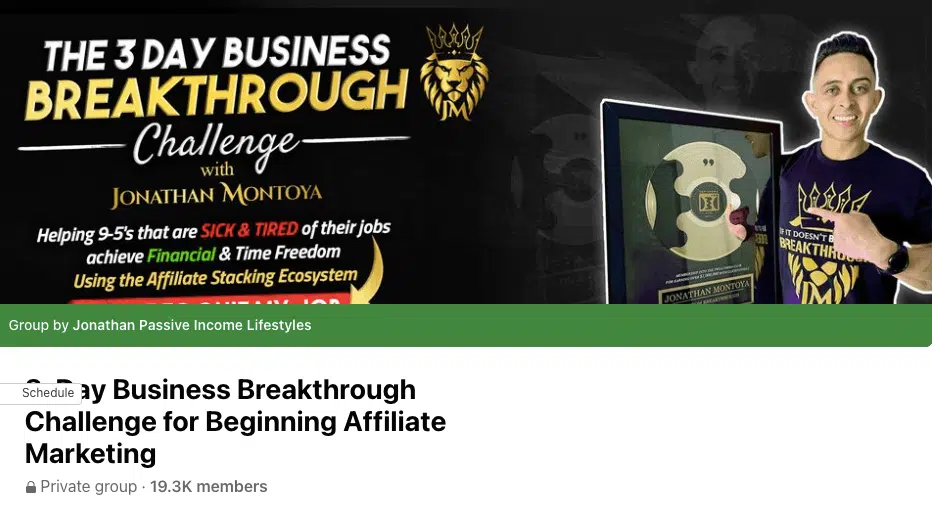 Jonathan Montoya 3 Day Business Breakthrough Challenge Facebook group