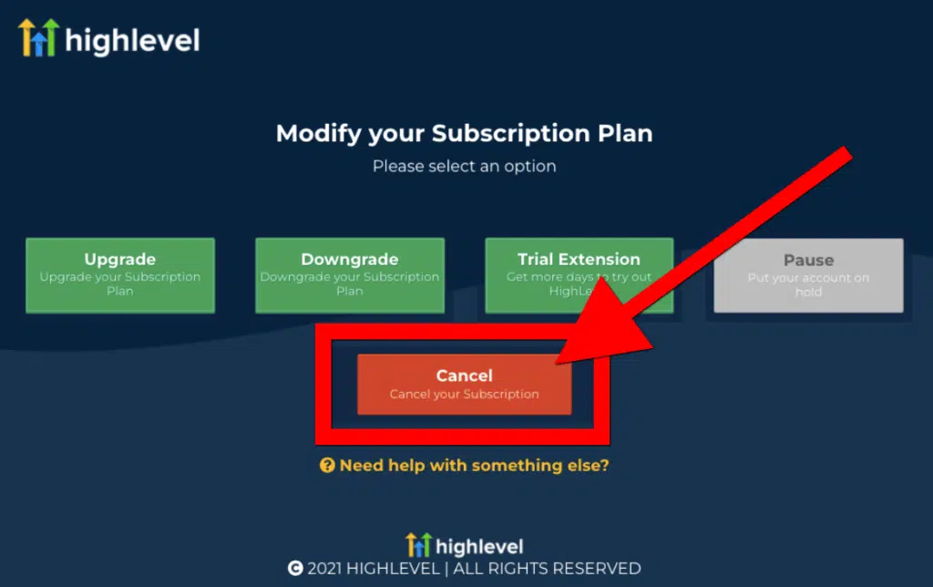 how to cancel gohighlevel account second step image