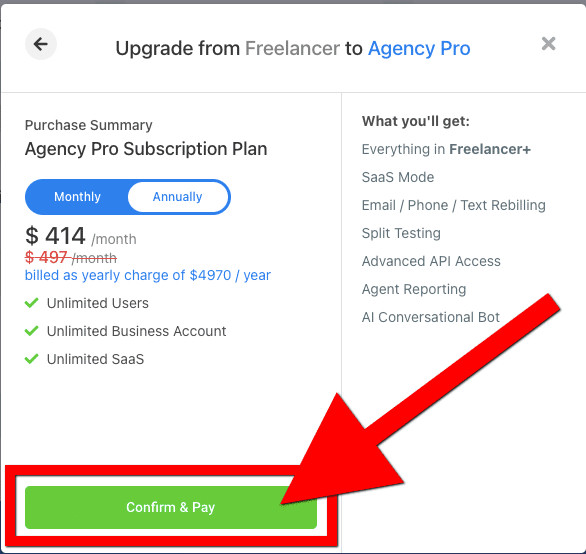 upgrade gohighlevel to agency pro or saas mode image