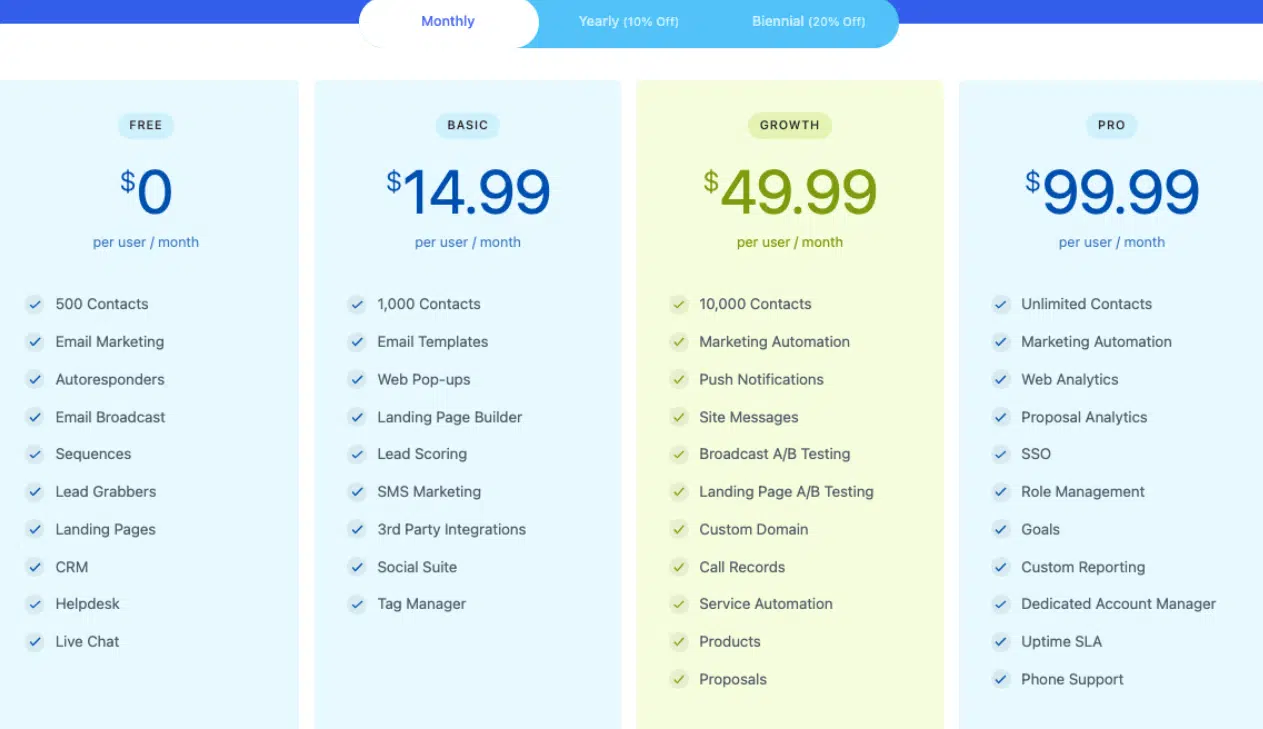 engagebay pricing plans