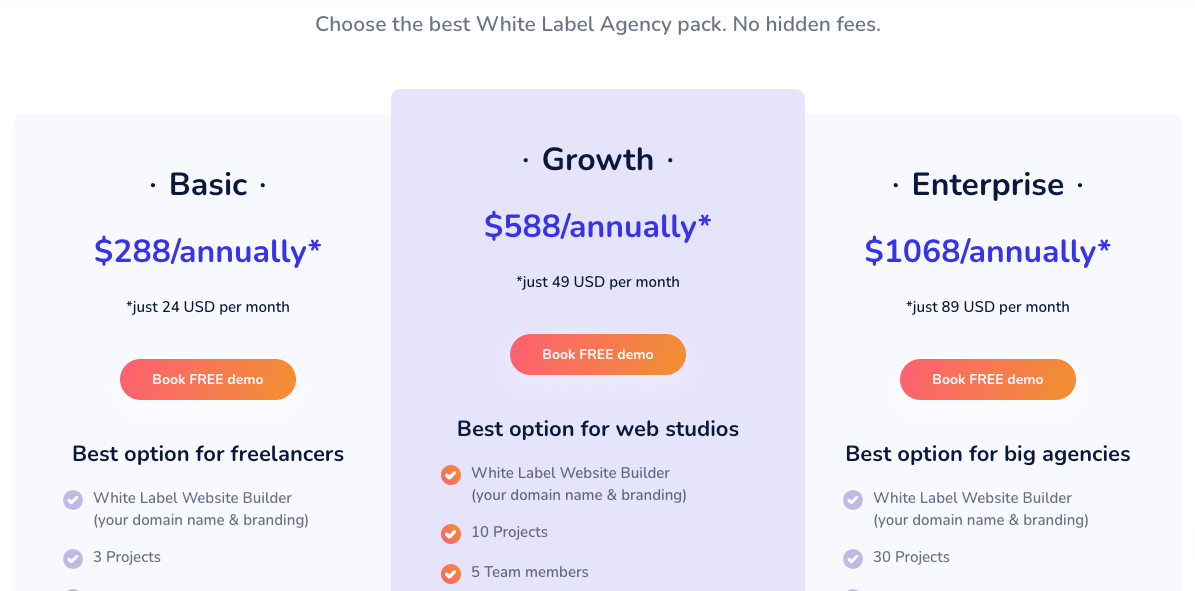 weblium pricing page
