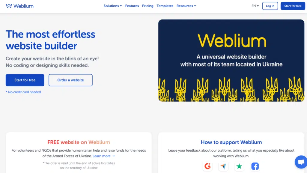 normal weblium homepage