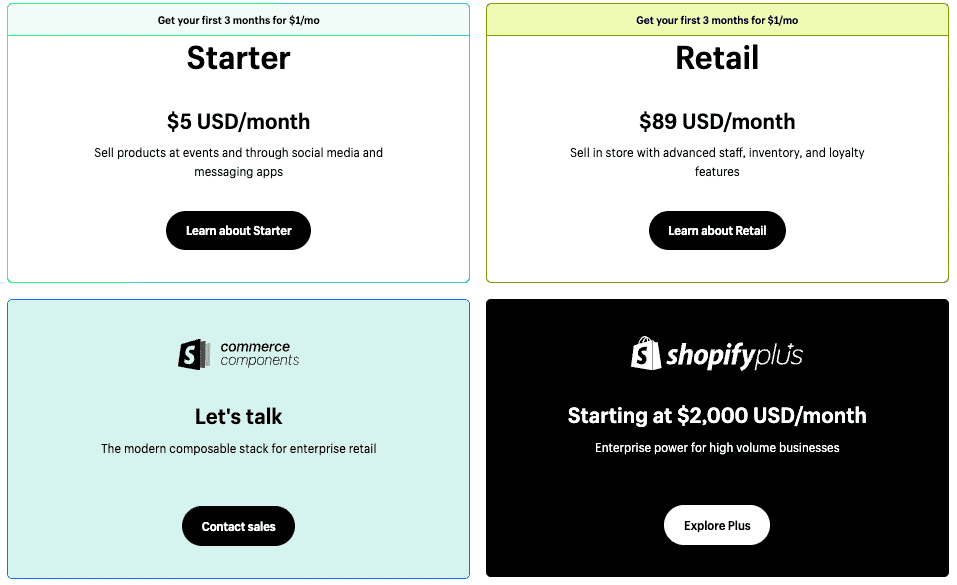 shopify alternative pricing plans