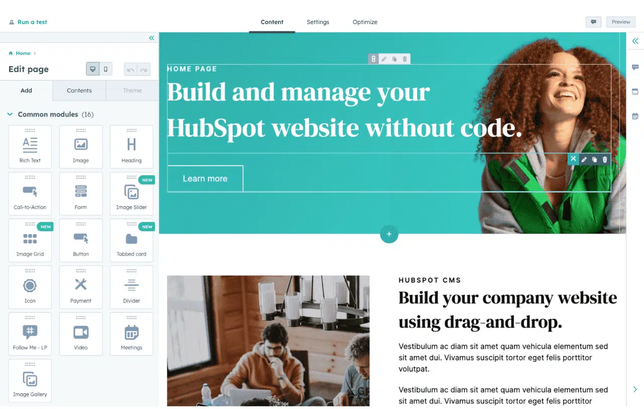 hubspot website page editor