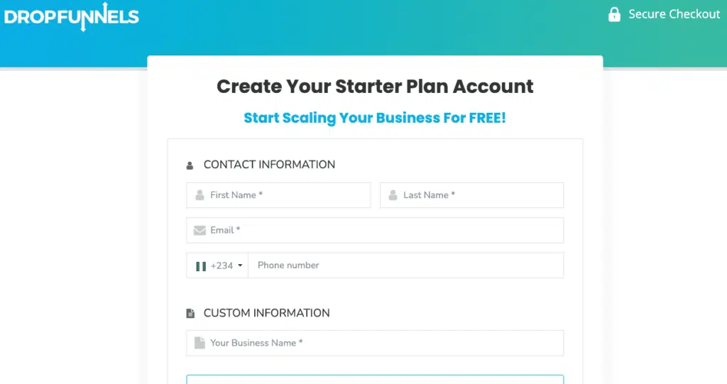 dropfunnels sign up page