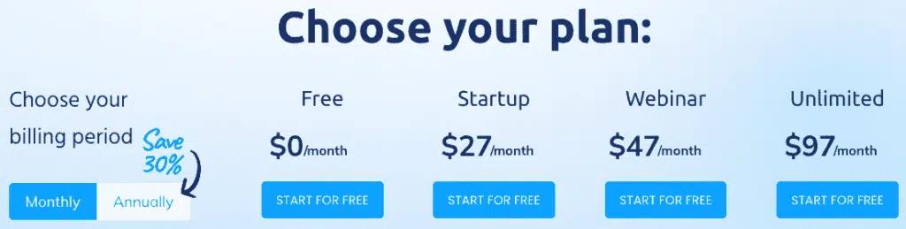 systeme.io pricing plans screenshot