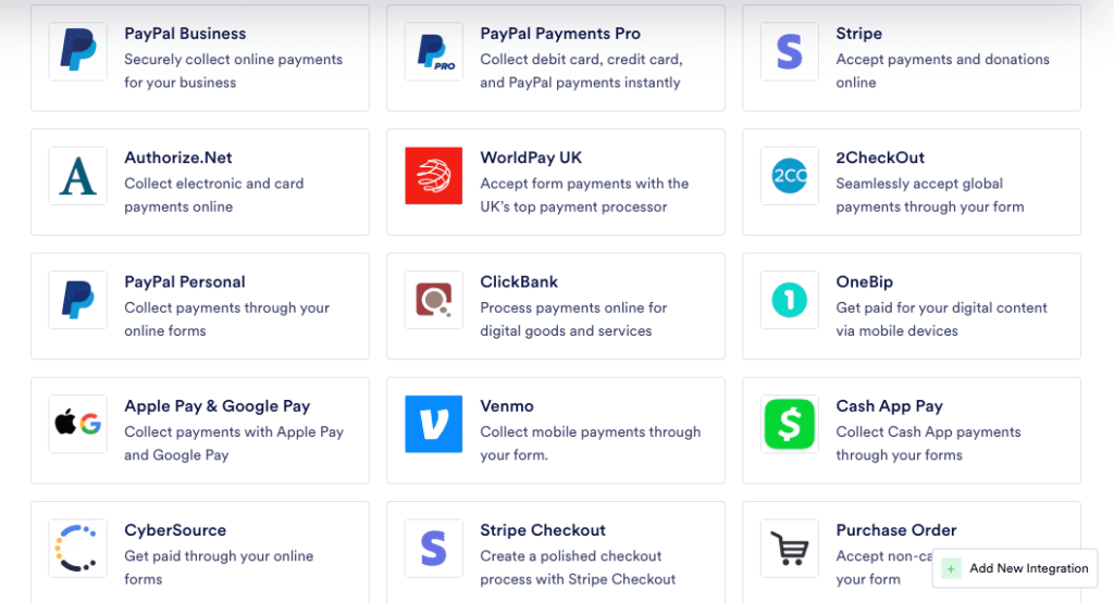 examples of jotform payment integrations