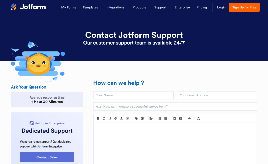 jotform contact support page
