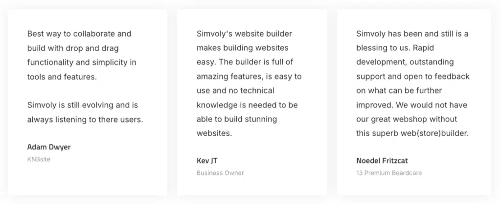 simvoly testimonial homepage