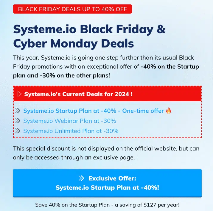 systeme io black friday cyber monday deal 2024