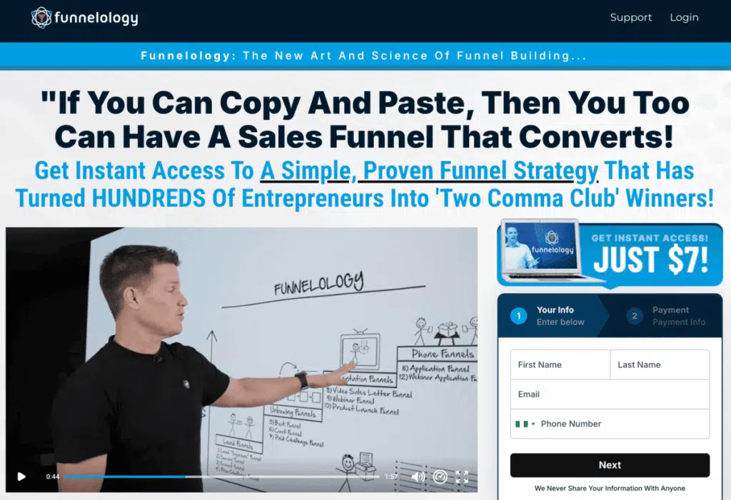 Best Russell Brunson Courses on Funnels, Webinars, Course Creation, Affiliate Marketing & Traffic Generation funnelology homepage screenshot